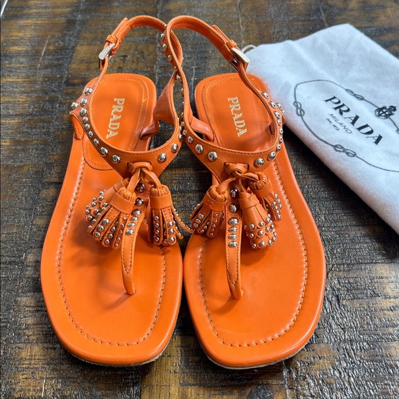 Prada Studded Orange Sandals - Picture 2 of 7